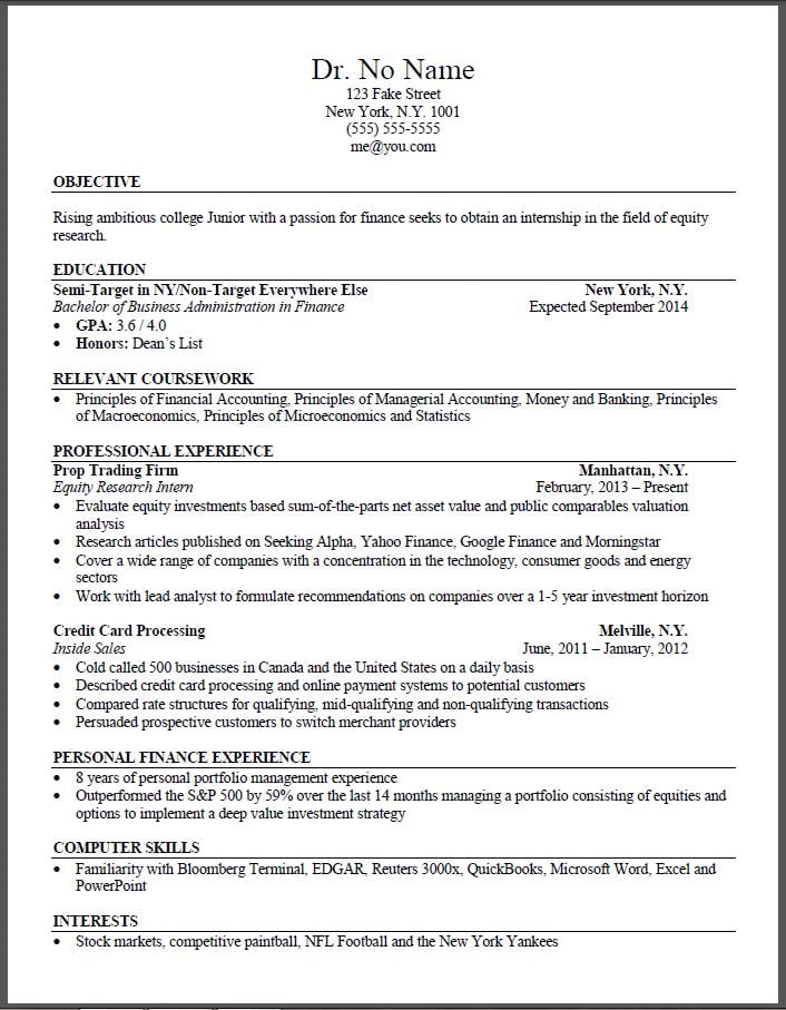equity research resume review