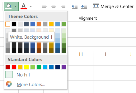 Image showing Color Palette option in the Spreadsheet