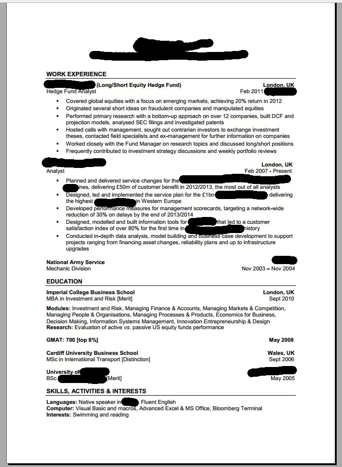 my cv for hedge fund analyst jobs