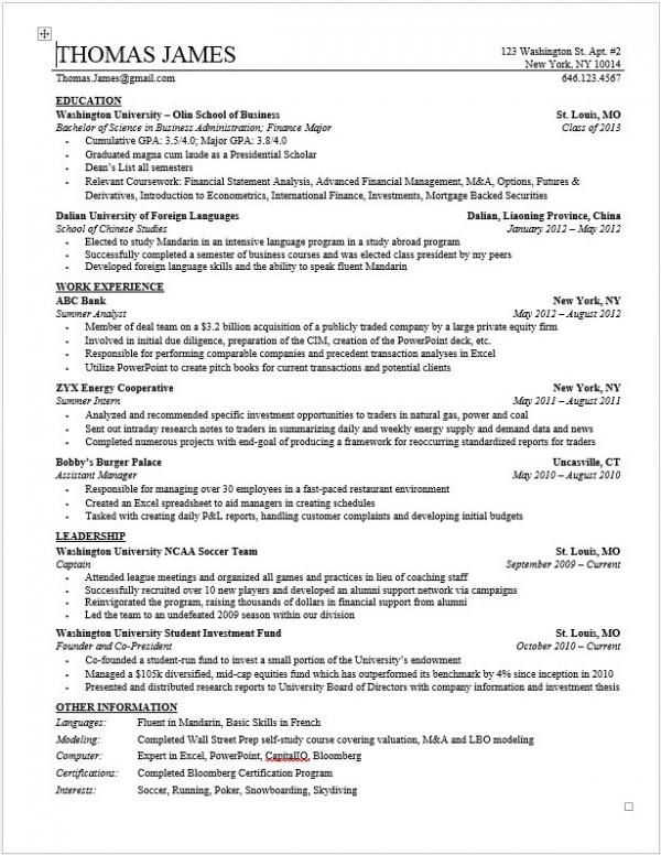 Valuation modeling resume