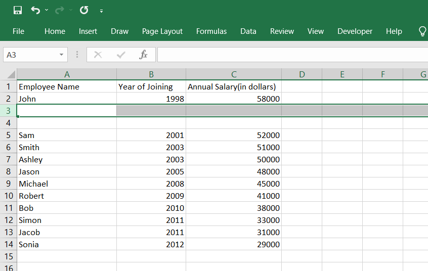 Spreadsheet showing that how to repeat action again.