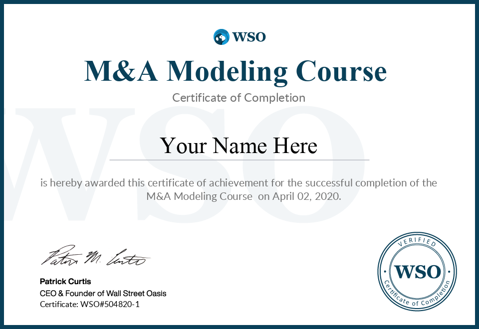 M&A Modeling Course Certificate