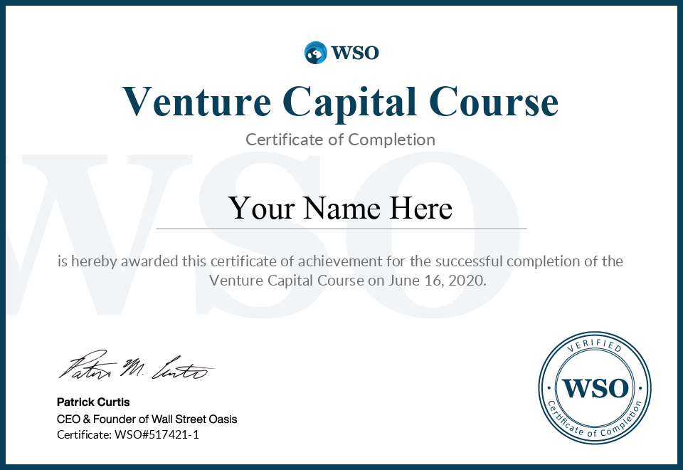 Venture Capital Course Certificate