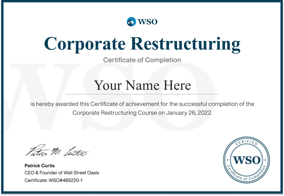 Corporate Restructuring Certification