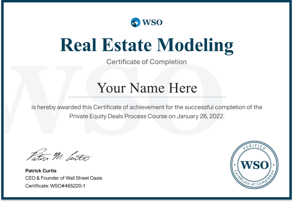Real Estate Modeling Certification