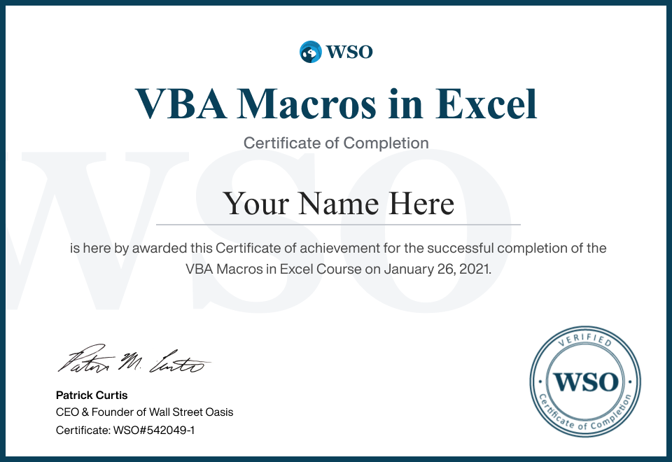 VBA Macros in Excel Certification