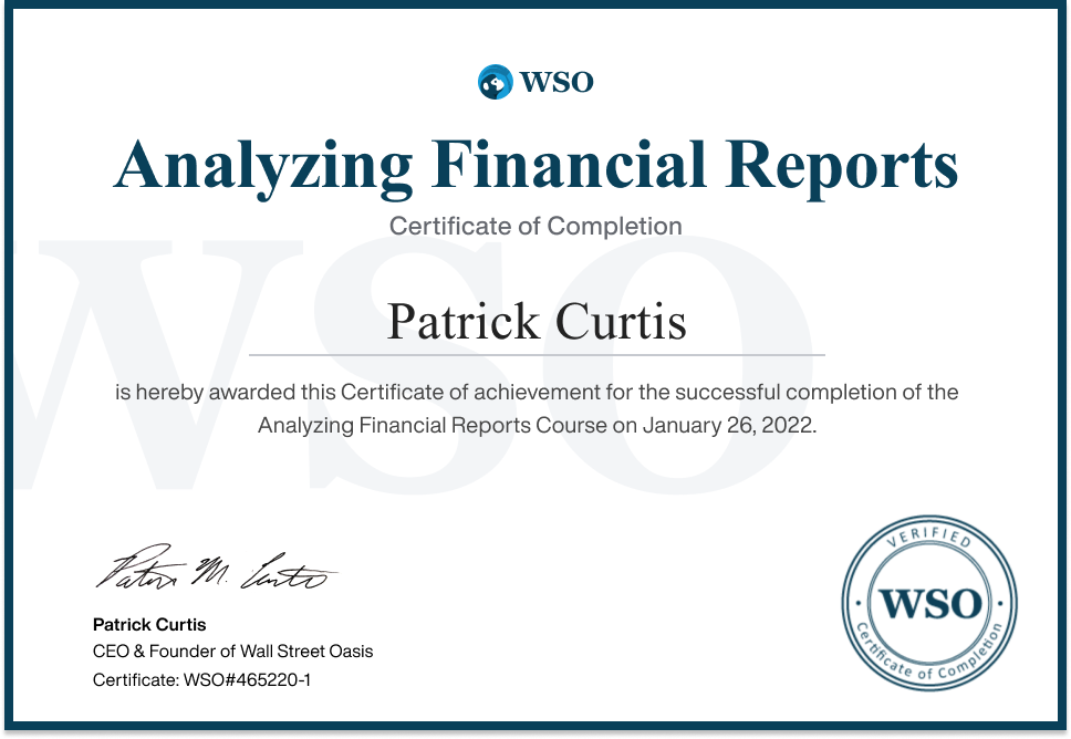 Analyzing Financial Reports Certificate