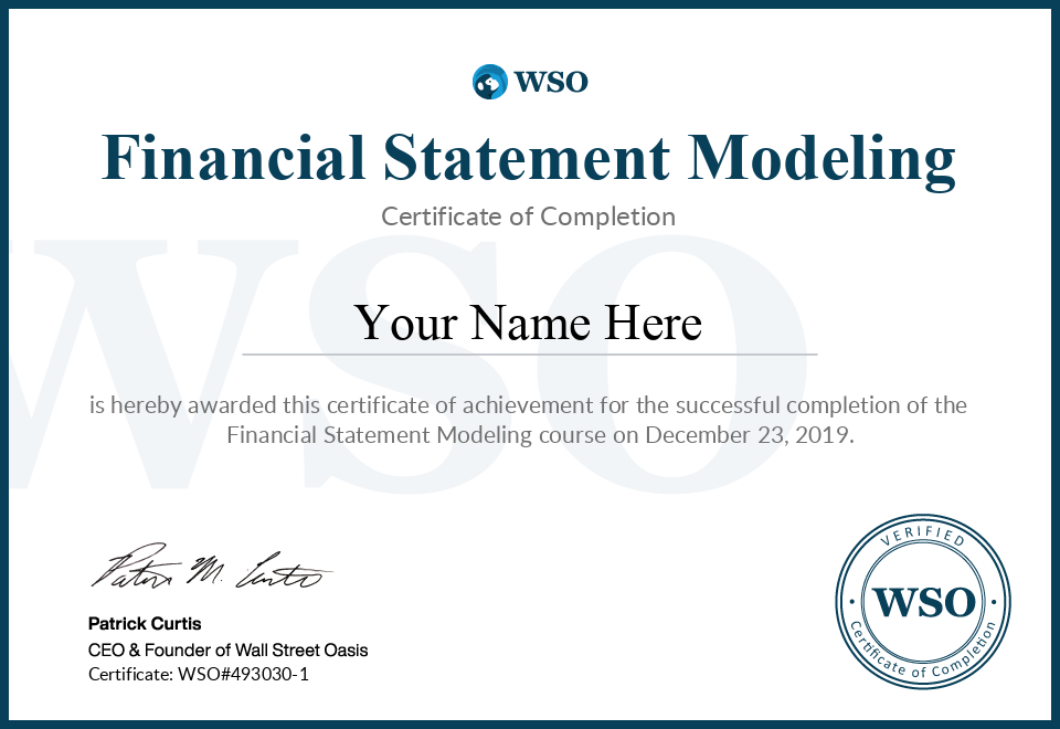 Financial Statement Modeling Certificate
