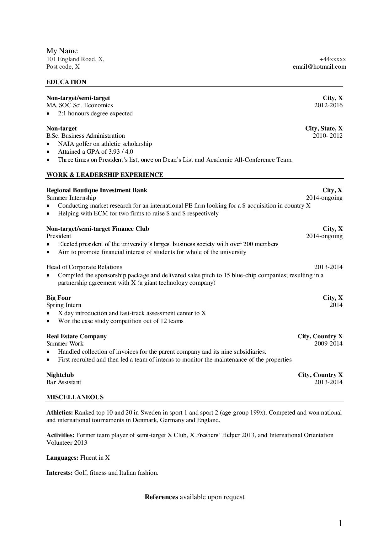 Writing resume summer internship