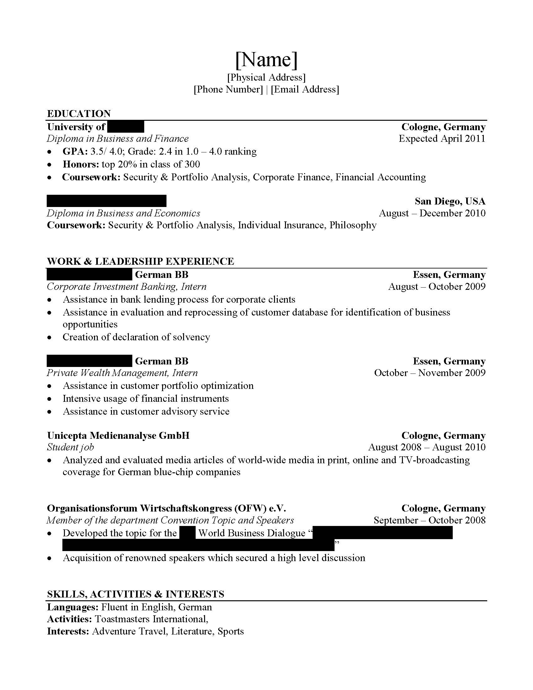 review my resume plz    cv for finance industry singapore f