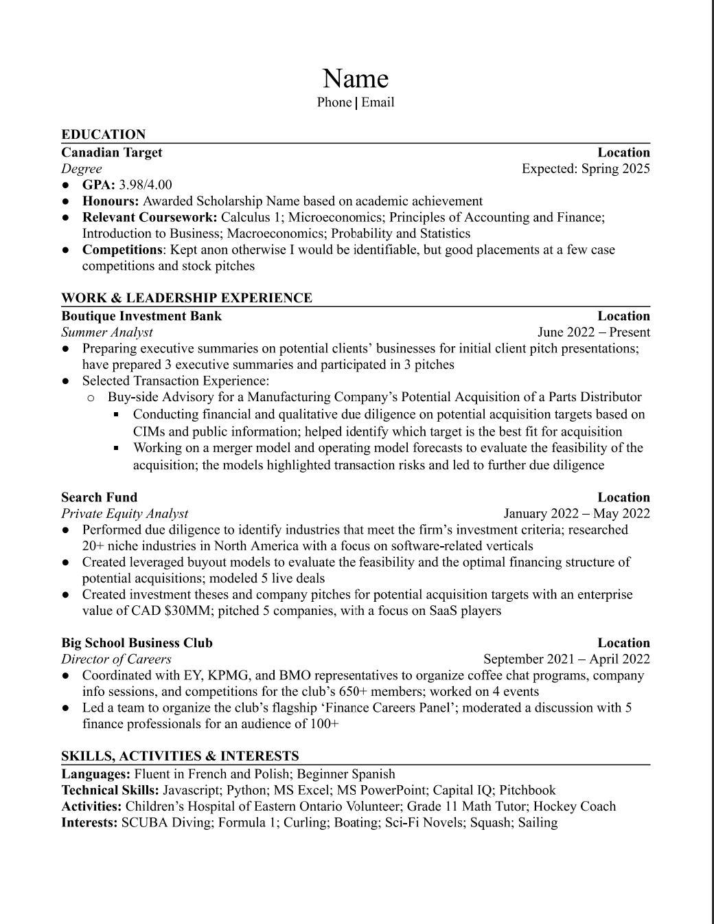 Anonymized Resume