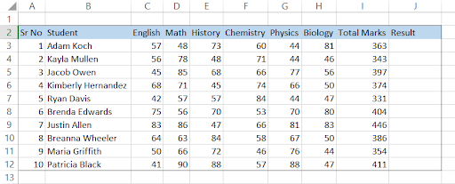 Excel table