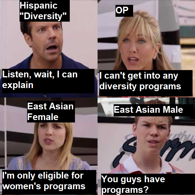 Meme about diversity programs for East Asian Males