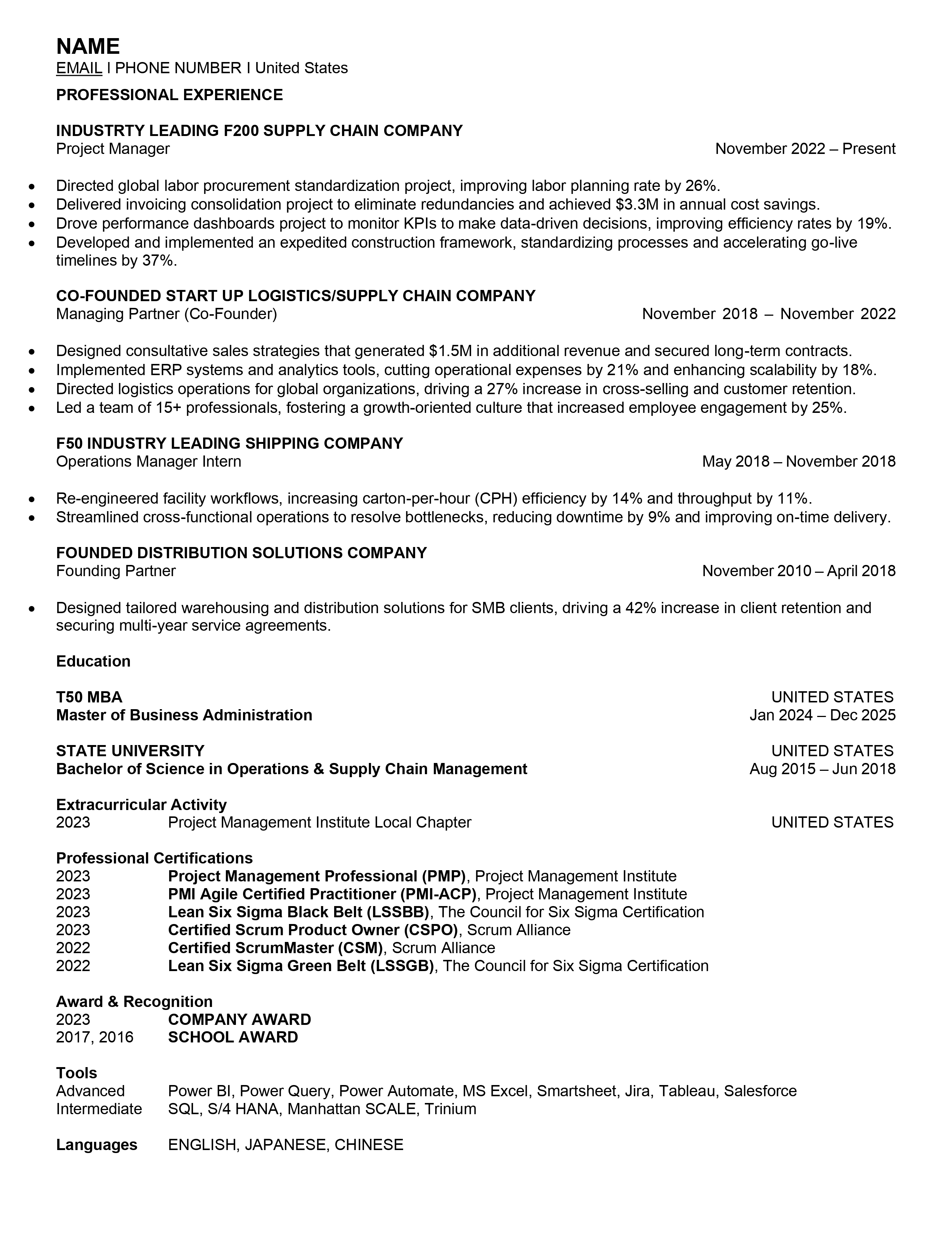 Roast my resume! Trying to break-in to Big 4 or Boutique consulting post-MBA this December.