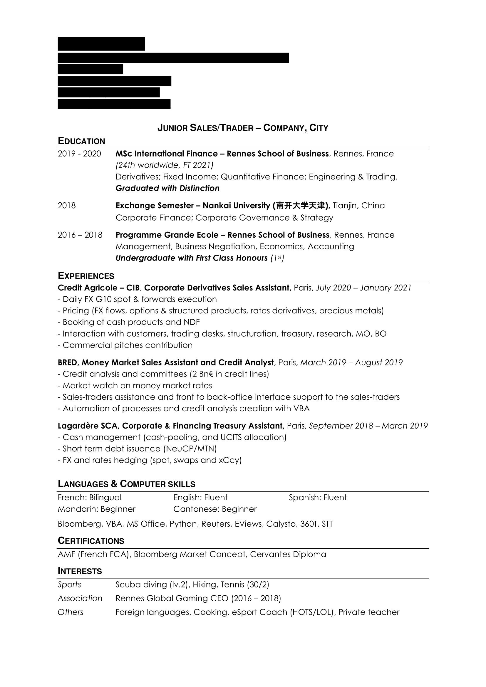Resume for S&T analyst position