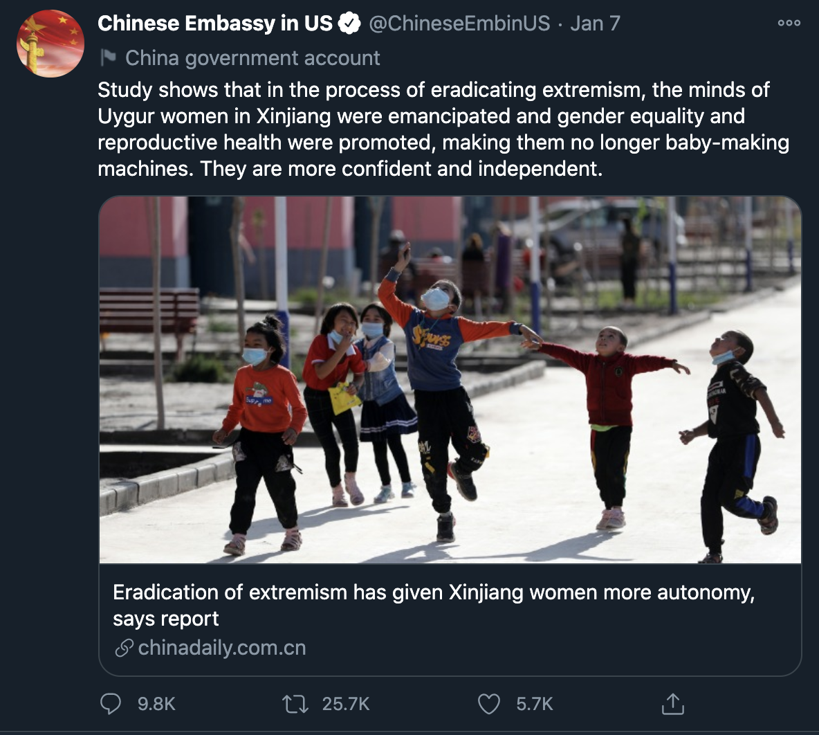 china's tweet on Uygur women