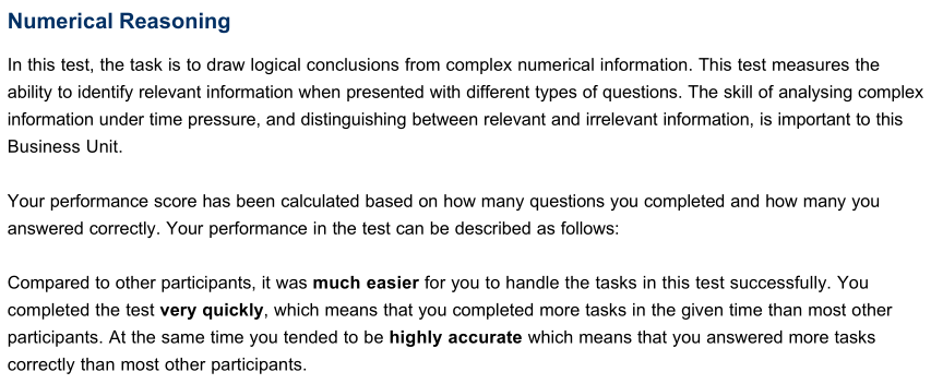 Example of Numerical section score