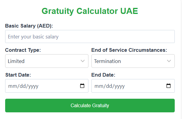 UAE gratuity calculato