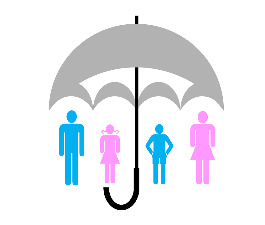 Family under umbrella