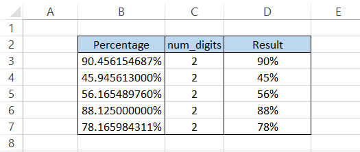 Percentage values in Excel result
