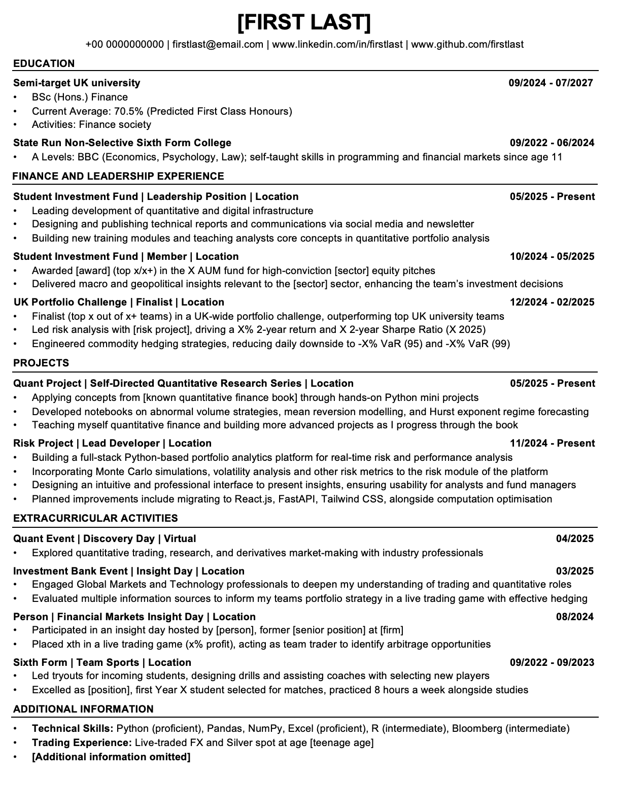 anonymised CV