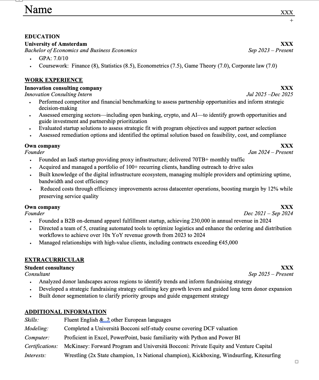 Roast my cv | Wall Street Oasis