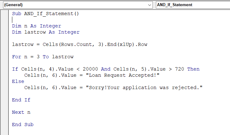 AND in If… Statement VBA Code