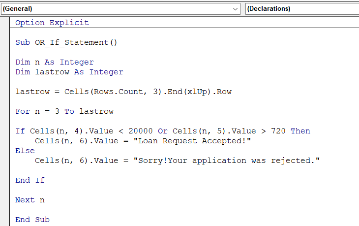 OR in If… Statement VBA Code