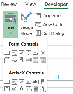 Form Controls Menu in Excel