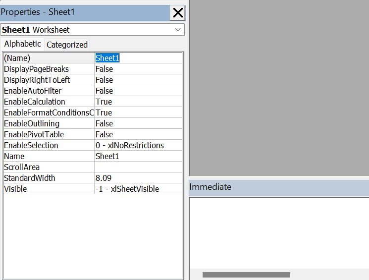 Spreadsheet showing about the shortcut key to view properties.
