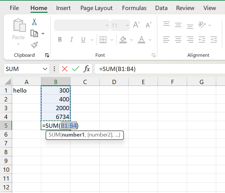 Spreadsheet showing about the shortcut key of autosum.