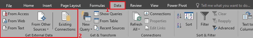 Image showing about the different tabs to import data from different sources.