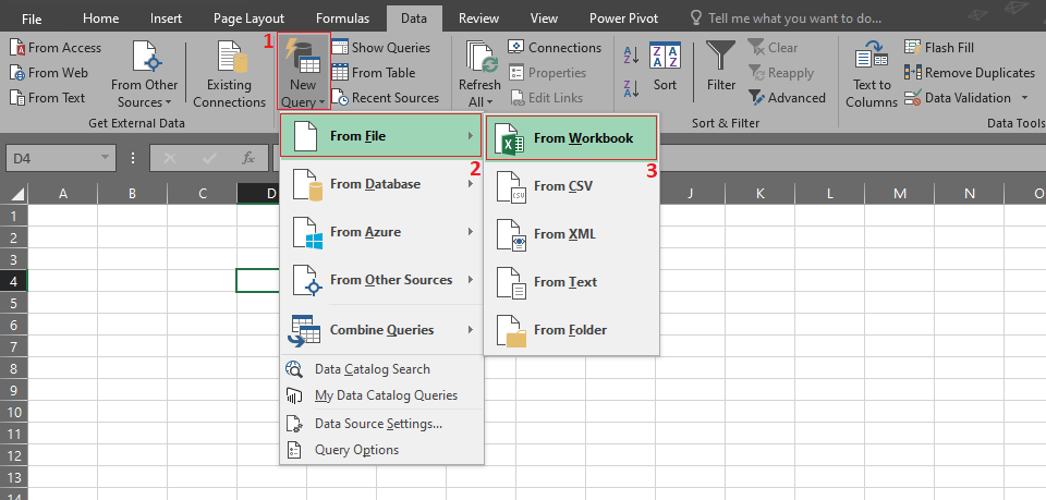 Spreadsheet showing about the New Query tab in excel.