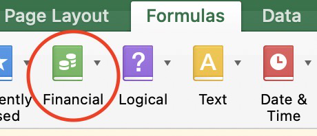 Financial Section in the Formulas Tab