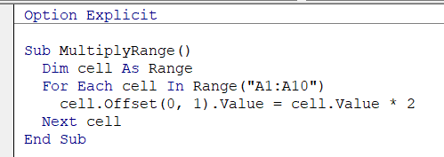 VBA code of For Each loop