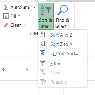 Sort A to Z or Sort Z to A icons