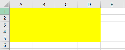 Spreadsheet showing that the selected range belong to a single area which is why we have the yellow color cell fill.