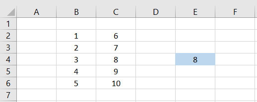Spreadsheet showing the result as 8.