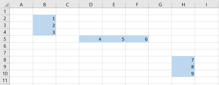 Spreadsheet showing about three different ranges of cells, then the result of the function will be 3.