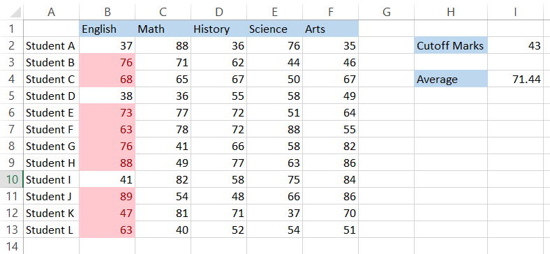 Criteria based on cell reference