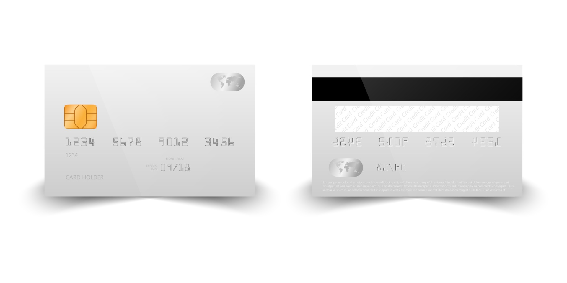 Credit card front and back view