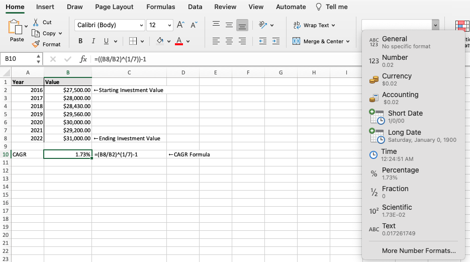 Changing the format to percent