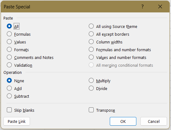 Paste Special in Excel