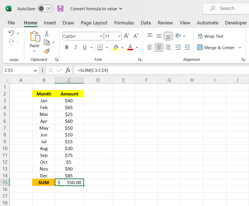 Copying SUM Function in Excel