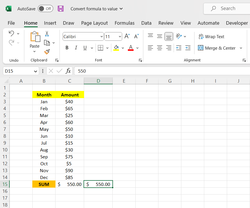 Formula to Value