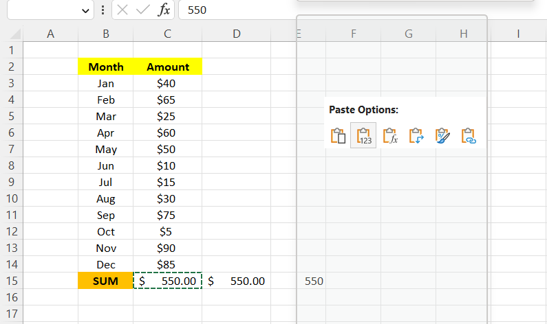 Formula to Value Example
