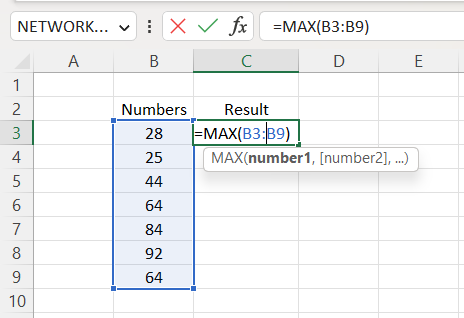 MAX Function Example