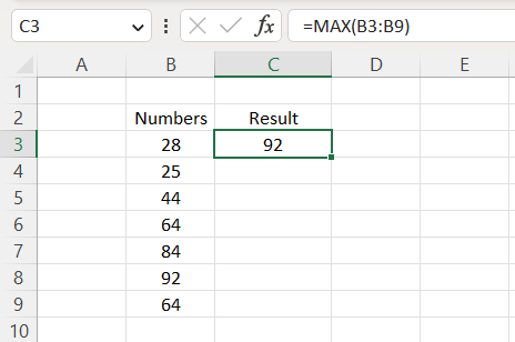 MAX Function Result
