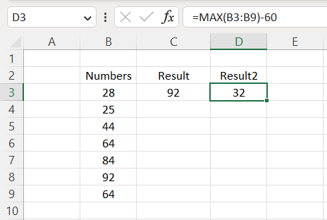 MAX Function Result 2