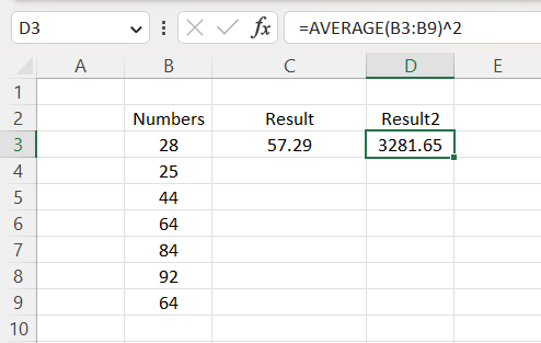 AVERAGE Function Result 2